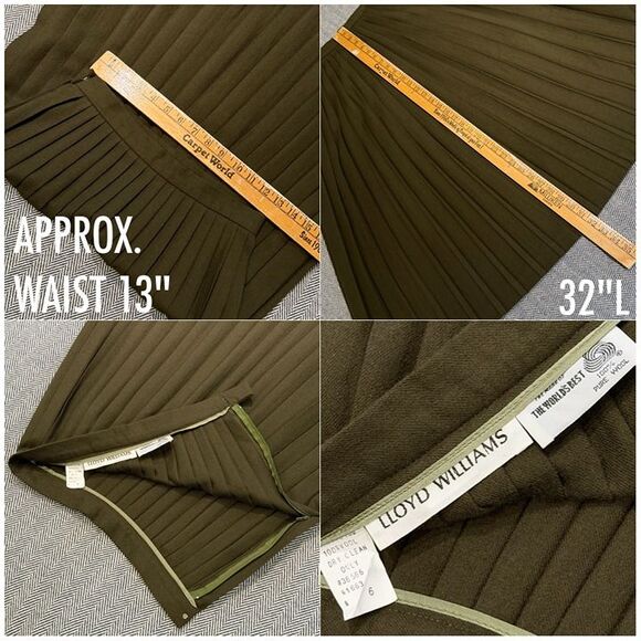 MINT VTG Lloyd Williams 100% Pure Wool Olive Green High Waist Pleated Midi Skirt - Picture 12 of 12